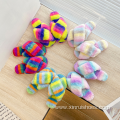 Women Multicolor Fur Slippers Cross Band Slides Slipper